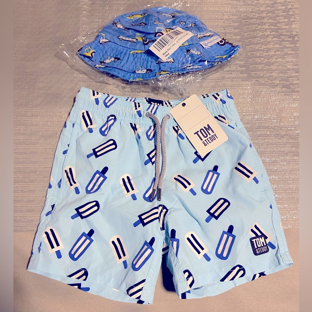 Tom & Teddy Boys Bathing Suit Trunks NWT comes with hat!